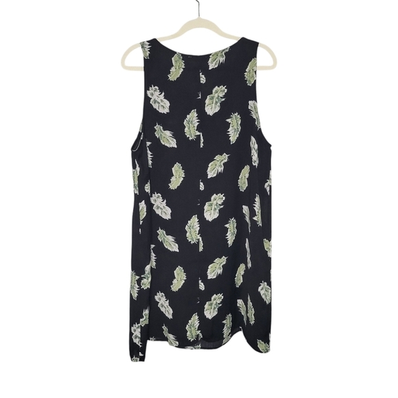 Entro Black Tropical Leaf Print Sleeveless Front Tie A-Line Summer Dress Size L - Picture 3 of 8